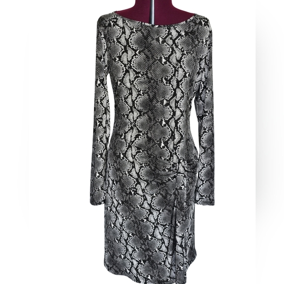 Michael Kors Black and Gray Snake Print Long Sleeve Dress - Picture 2 of 8